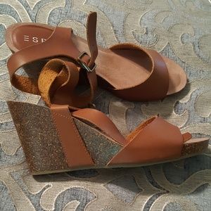 Esprit brown wedge sandals sz 9.5 new